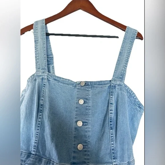 Ava & Viv Women's Denim Flare Jumpsuits Sleeveless Overalls Size 17 light No tag - Picture 6 of 15
